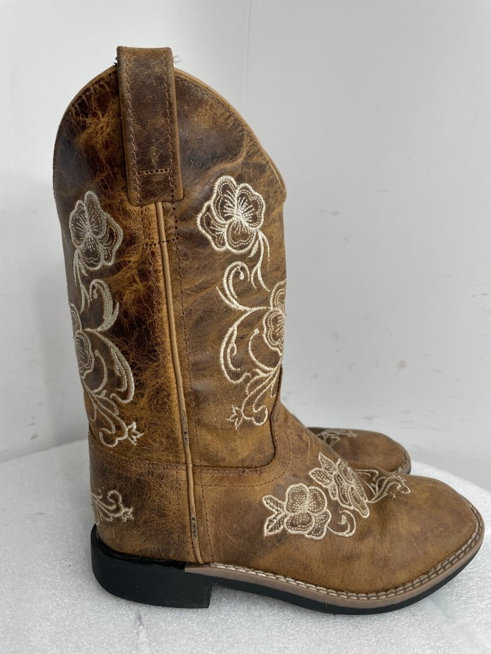 Shyanne Leather Western Floral Embroidered Square Toe Brown Boots Kids Girls 3 D - Picture 2 of 13